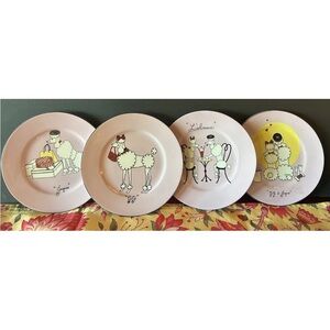 4 American Atelier Pink Poodle Plates Appetizer Dessert Canape 6 5/8" Valentine